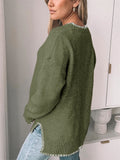 Women's Autumn Simple Commuter Contrast Trim Round Neck Asymmetric Hem Sweater