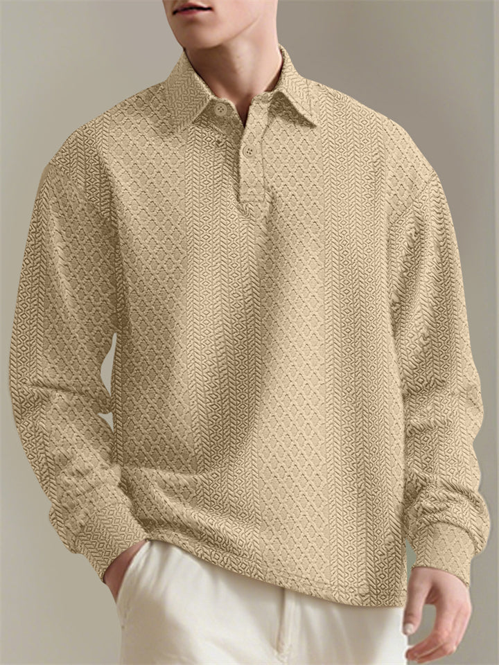 Men's Casual Texture Jacquard Long-sleeved Lapel Shirts