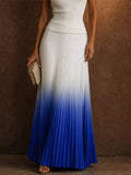 Women Elegant High Waist Ombre Gradient Pleated Maxi Skirt