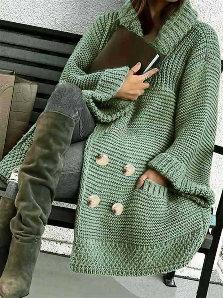 Plus Size Women's Winter Solid Color Double Breasted Cardigan Knitted Sweaters