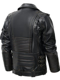 ‌Men's Punk Faux Leather Zippers Lapel Thermal Lined Biker Jackets