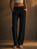 Women High Waist Elastic Casual Summer Wide Leg Pants