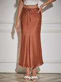 Women's Solid Color Drawstring A-Line Satin Skirts