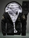 Men's Winter Warm Fleece Lined Tracksuit Hoodie Set