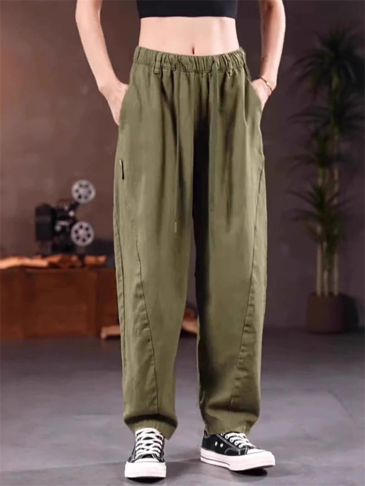 Women's Summer Solid Color Casual Elastic Waist Straight Pants