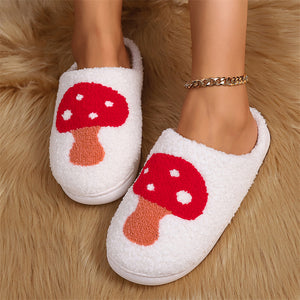 Casual Keep Warm Red Mushroom Fluffy Home Slippers