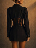 Women Sexy Black Mesh Corset Hook Eye Waist Blazer