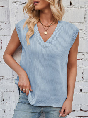 Women's Solid Color V Neck Sleeveless Vest Sweater
