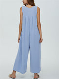 Relaxed U Neck Sleeveless Side Pocket Wide Leg Jumpsuit for Women