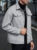 Men's Solid Autumn Long Sleeve Lapel Button Up Coat with Flap Pockets