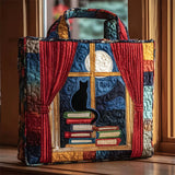 Quilted Moonnight Bookshelf and Cat Tote Bag