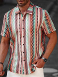 Men's Ethnic Colorful Striped Casual Button-up Short Sleeve Shirts