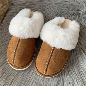 Snowy White Plush Liner Round Toe Home Slippers