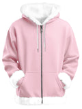 Unisex Simple Fluffy Trimmed Zip Up Hooded Sweatshirts