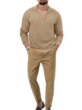 Male Leisure Waffle Long-sleeved Tops Trousers Two-piece Set