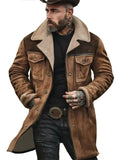 Men's Autumn Contrast Color Faux Suede Fleece Lined Jacket with Pockets