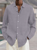 Men's Button Up Long Sleeves Stripe Texture Cotton Linen Shirts