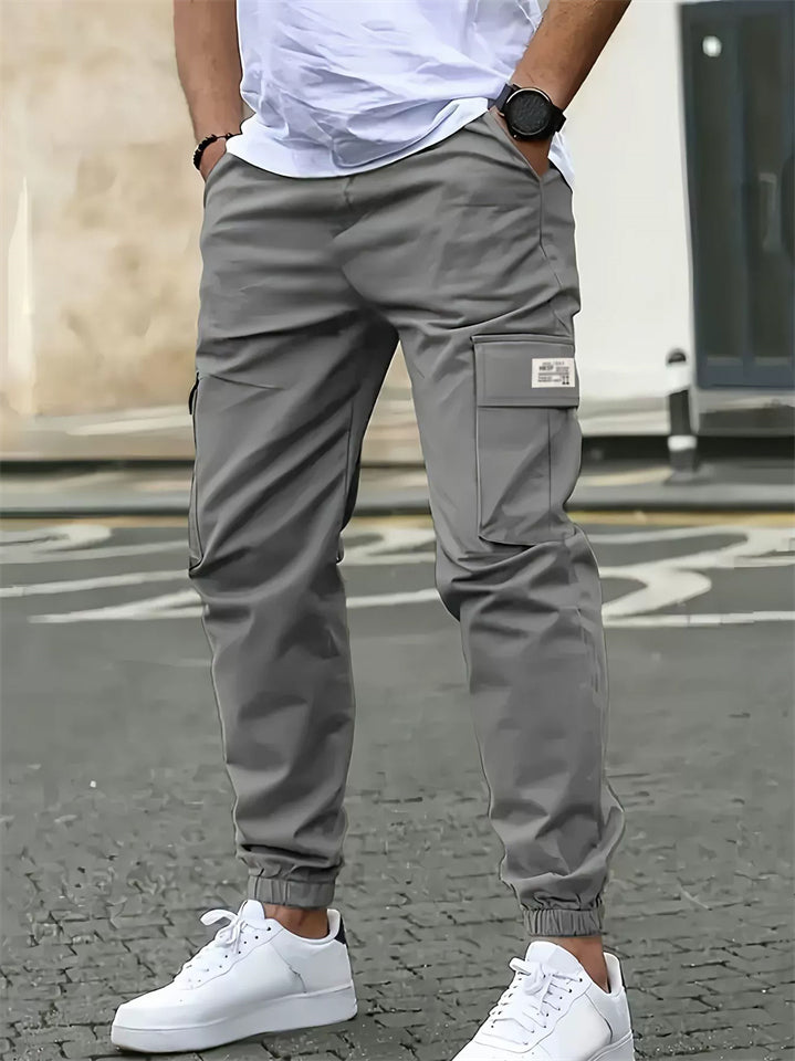 Men's Street Style Casual Cropped Jogger Pants with Multi-Pockets