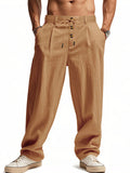 Men's Casual Linen Drawstring Button Loose Pants