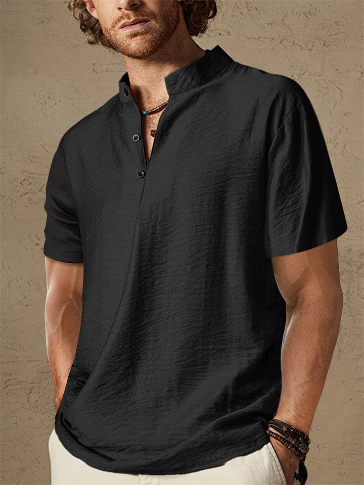 Summer Vintage Casual Short Sleeve Henley Shirt for Men