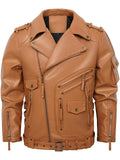 ‌Men's Punk Faux Leather Zippers Lapel Thermal Lined Biker Jackets