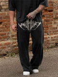 Men's Casual Printed Sports Elastic Waist Wide Leg Straight Trousers