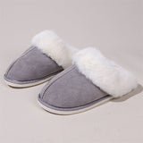 Snowy White Plush Liner Round Toe Home Slippers