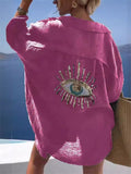 Evil Eye Sequin Embroidery Cozy Vacation Shirts for Women