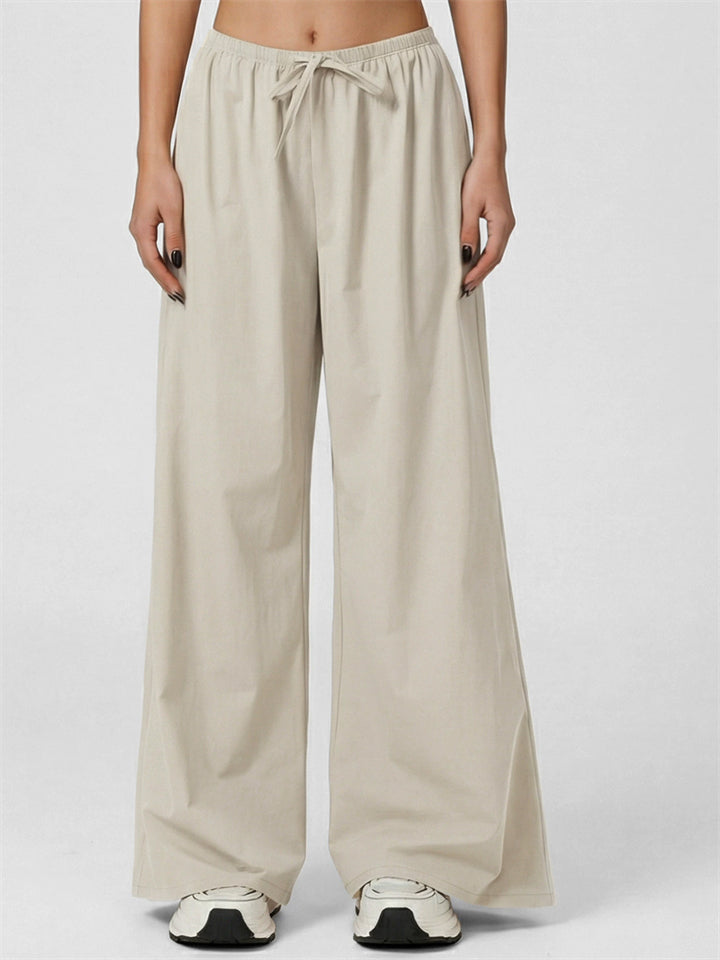 Women's Comfy Wide Leg Drawstring Palazzo Pants Loose Fit Trousers