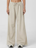 Women's Comfy Wide Leg Drawstring Palazzo Pants Loose Fit Trousers