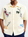 Men's Summer Hollow Cartoon Crochet Button Up Short Sleeve Polo Shirts