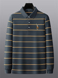 Men's Cotton Stripe Casual Long Sleeve Polo Shirts