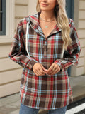 Women's Casual Autumn Contrast Color Plaid Long Sleeve Hoodies