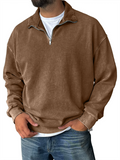 Men's Casual Solid Color Distressed Stand Collar Zipper Long Sleeve Sweatshirts