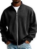 Men's Autumn Ribbed Zip-Up Cardigan Casual Loose Fit Outwear