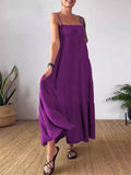 Solid Color Tiered Pleated Spaghetti Strap Dress for Ladies