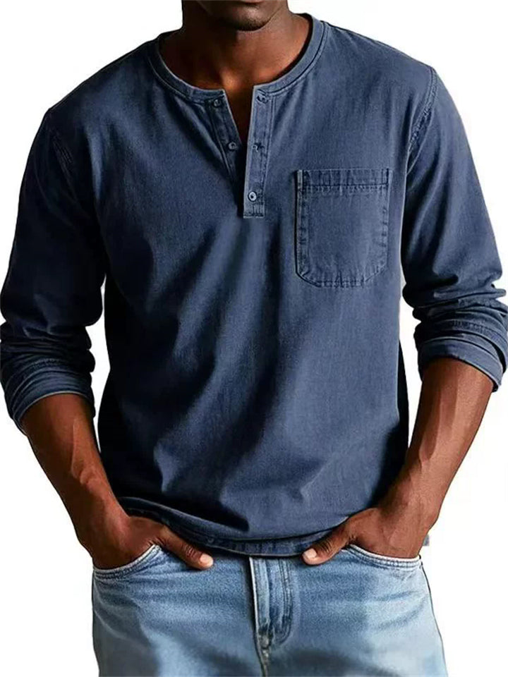 Men's Casual O-Neck Pocket Long Sleeve Top Shirt