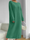 Women's Autumn Solid Color Simple Round Neck Long Sweatshirts Dress