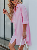 Women's Casual Elegant Solid Color Lapel Long Blouse