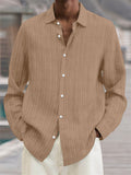 Men's Button Up Long Sleeves Stripe Texture Cotton Linen Shirts