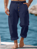 Mens' Casual Solid Color Cotton Linen Drawstring Pants