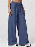 Women's Comfy Wide Leg Drawstring Palazzo Pants Loose Fit Trousers