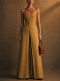Women Stylish Square Neck Belted Wide Leg Jumpsuit