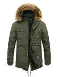 ‌Men's Winter Warm Fleece-Lined Parka Coat Faux Fur-Trimmed Hood