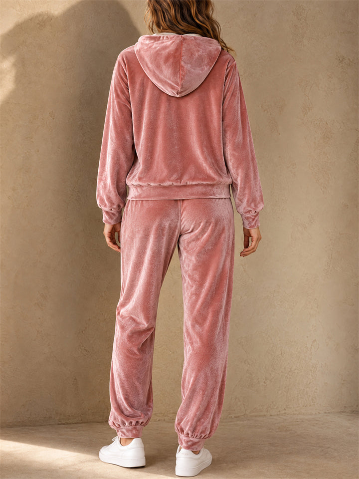 Women Velvet Hoodie and Jogger Pants Two Piece Tracksuit Set