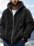 Men's Warm Casual Thick Fleece Lined Zip Up Hooded Coats
