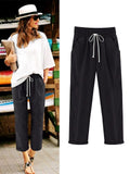 Summer Fashion High Waist Drawstring Loose Casual Pants for Women