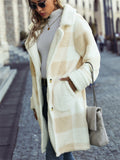 Women's Autumn Plaid Mid-Length Single Breasted Suit Collar Fleece Coats