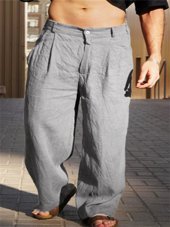 Men's Solid Color pleated Mid Rise Wide Leg Trousers