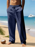 Men's Summer Linen Blend Drawstring Loose Fit Casual Beach Pants